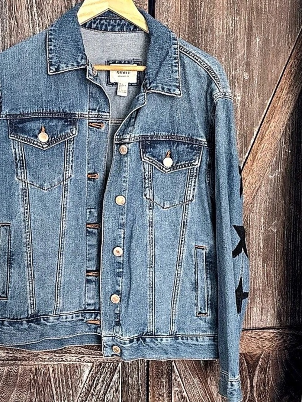 Hand Painted Custom Seton Hall Forever 21 Graphic Denim Jean Jacket Size Large L